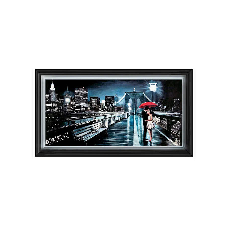 View Of Brooklyn Bridge At Night - Framed Picture