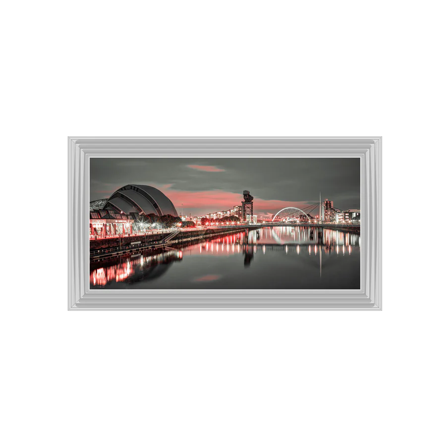 Glasgow Armadillo River Clyde With Red Sky - Framed Picture