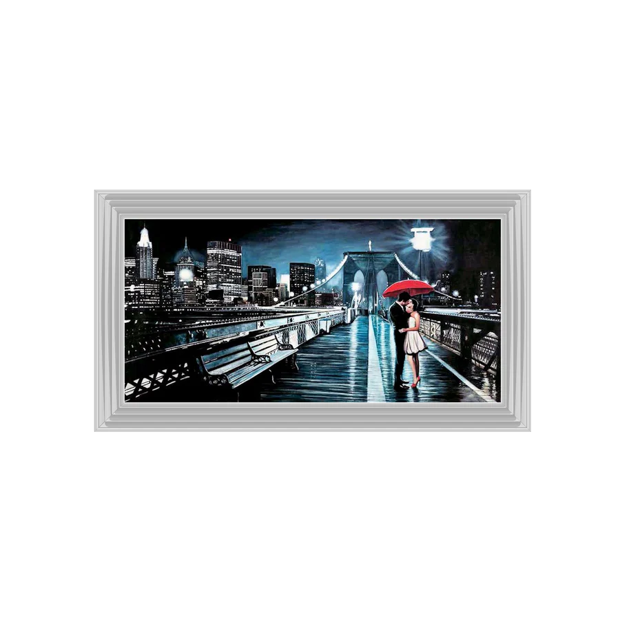 View Of Brooklyn Bridge At Night - Framed Picture