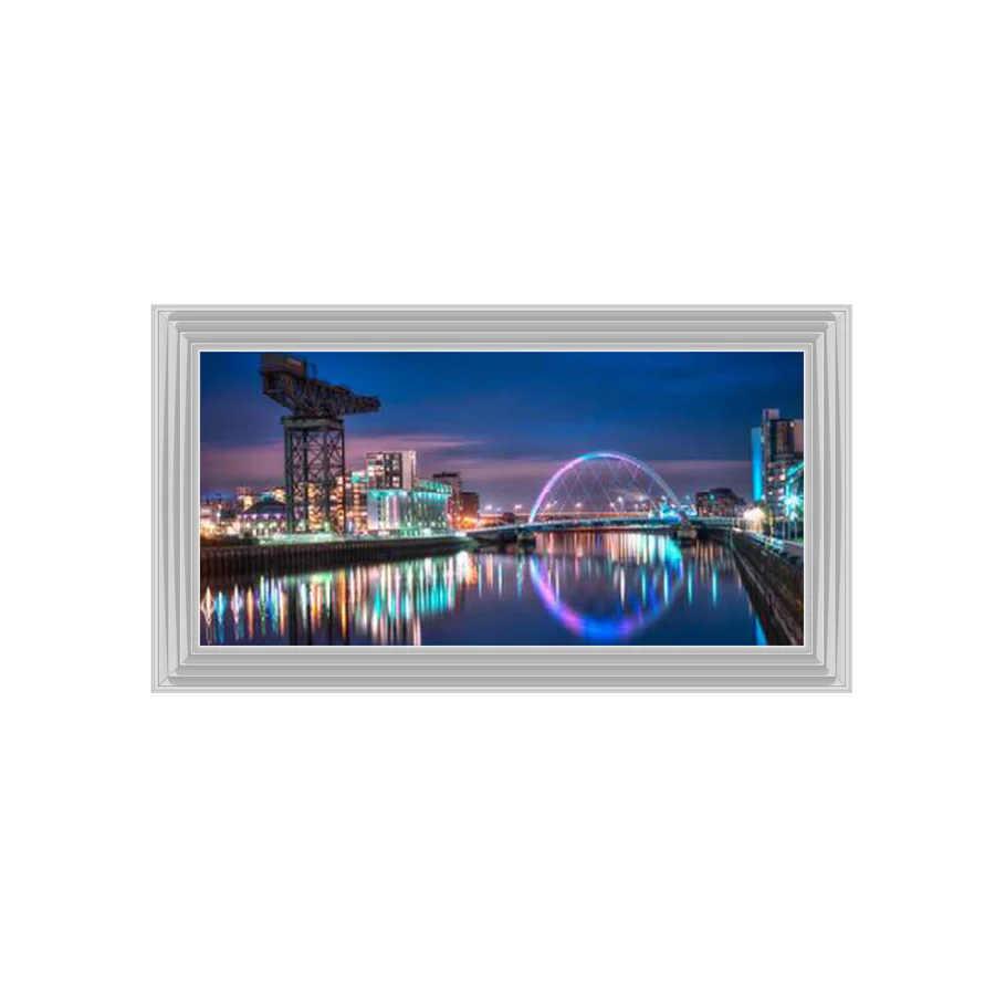 Glasgow Clyde Arc Bridge & Crane With Blue Sky - Framed Picture