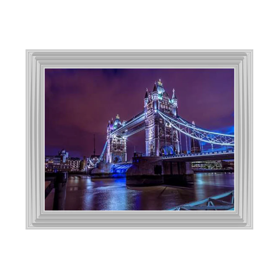 London Tower Bridge With Blue Lights - Framed Picture