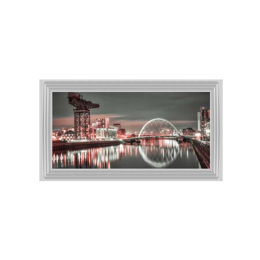 Glasgow River Clyde Cityscape At Night - Framed Picture