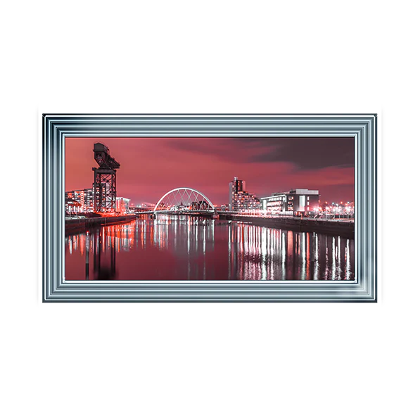 Glasgow Clyde Arc Bridge & Crane With Red Sky - Framed Picture