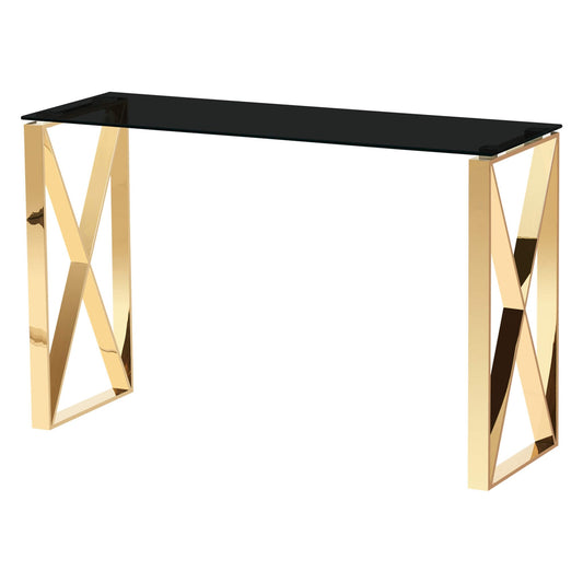 Neasden - Console Table - Black Glass & Gold Legs