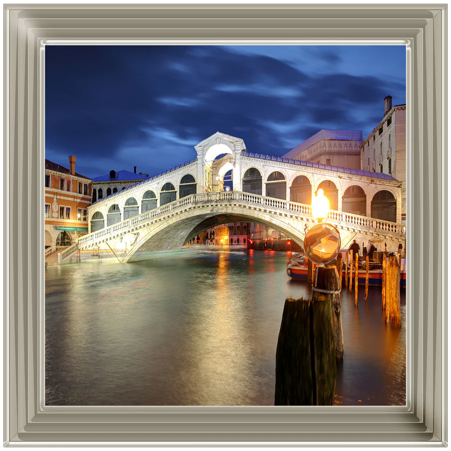 Venice Rialto Bridge At Dusk - Framed Picture