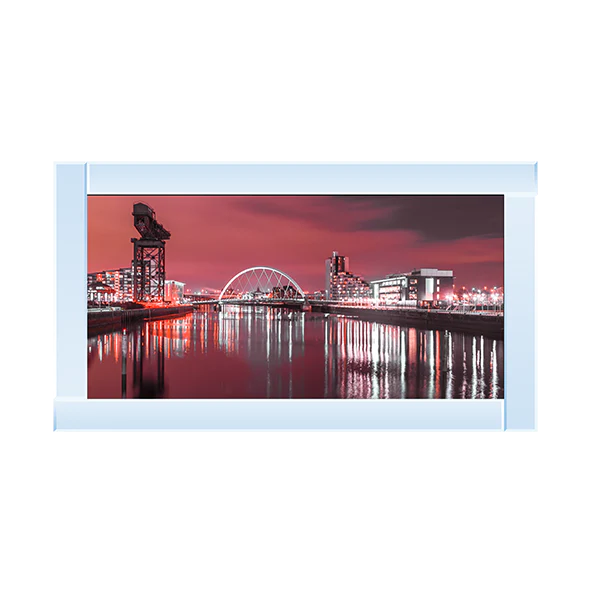 Glasgow Clyde Arc Bridge & Crane With Red Sky - Framed Picture