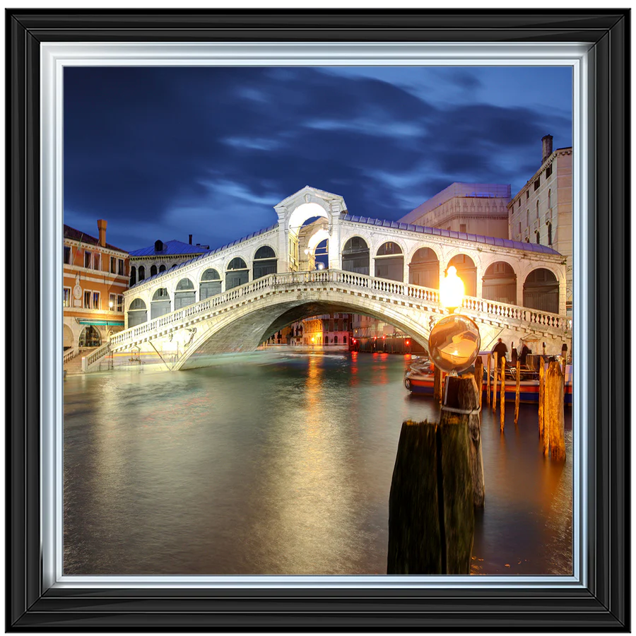 Venice Rialto Bridge At Dusk - Framed Picture