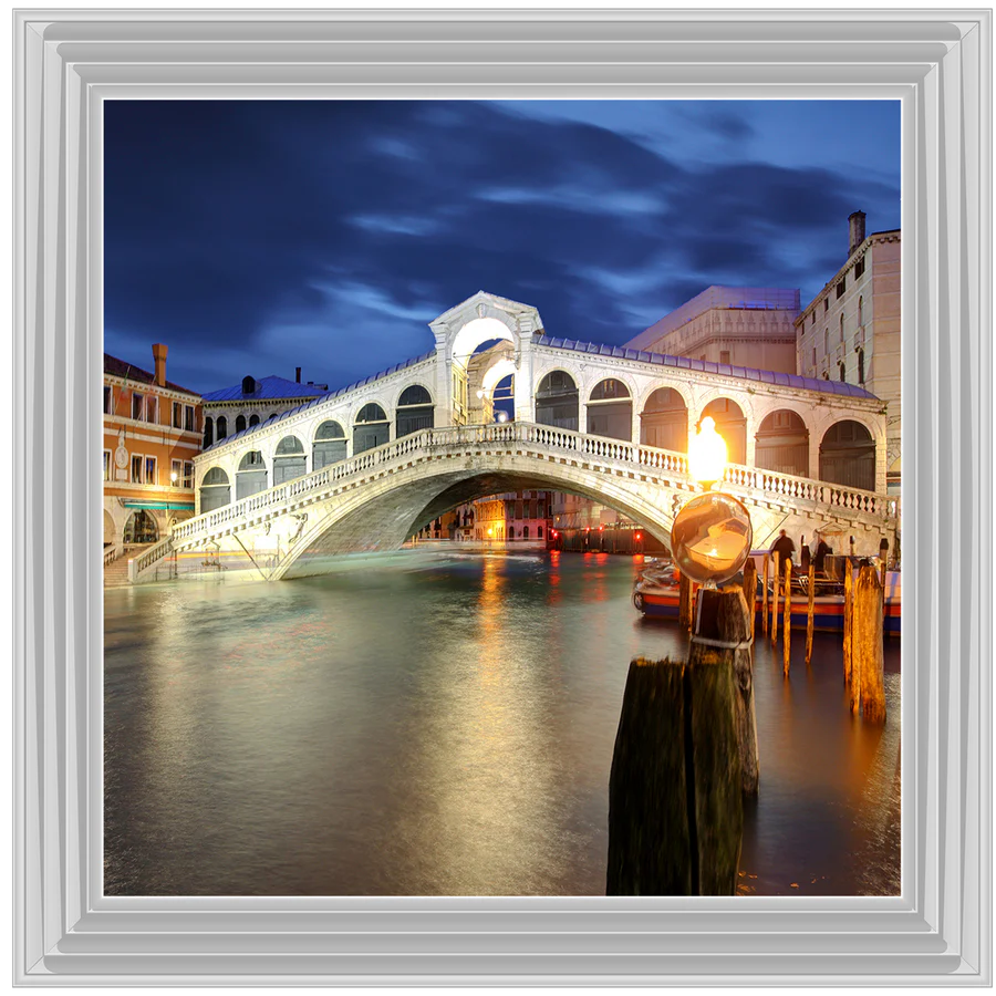 Venice Rialto Bridge At Dusk - Framed Picture