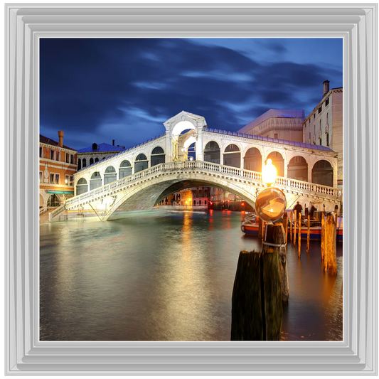 Venice Rialto Bridge At Dusk - Framed Picture